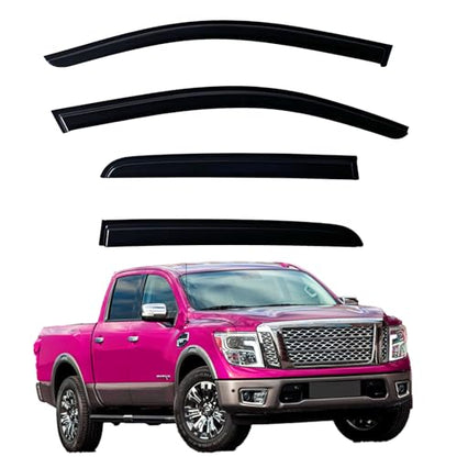 Window Visors Rain Guards fits 2017-2025 Titan, Out-Channel Window Wind Deflectors Vent Shades Accessories for Titan XD Crew Cab 2016-2025, Dark Smoke 4 Pcs, 2018 2019 2020 2021 2022 2023 2024 - size: 2017-2025 Titan Crew Cab