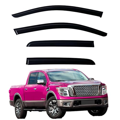 Window Visors Rain Guards fits 2017-2025 Titan, Out-Channel Window Wind Deflectors Vent Shades Accessories for Titan XD Crew Cab 2016-2025, Dark Smoke 4 Pcs, 2018 2019 2020 2021 2022 2023 2024 - size: 2017-2025 Titan Crew Cab