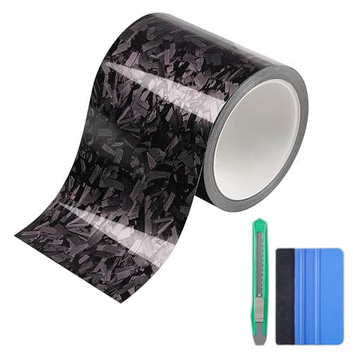 Lypumso Gloss Forged Carbon Fiber Vinyl Wrap Tape 4" x 30ft - with Tool Kit for Chrome Delete, Door Sill Protector, Car Trim Blackout DIY Auto Detailing (Black) - color: Black, size: 4inch x 30ft
