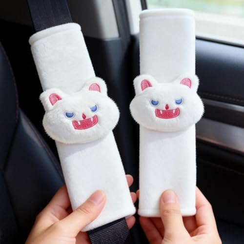 2 PCS Seat Belt Cover Pad, Cute Kawaii Animal Cat Seatbelt Covers for Kids, Soft Seatbelt Cushion, Car Seat Strap Pads (White) - color: White