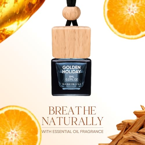 Air Jungles Hanging Car Air Freshener Diffuser 3 Ct, Golden Holiday Scent of Citrus Amber Vanilla, Long Lasting Car Fragrance Odor Eliminator - Premium Essential Oil, Made in USA