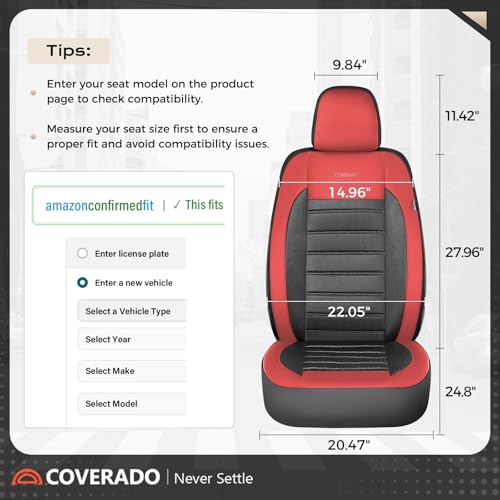 Coverado Car Seat Covers Full Set, Luxury Leather Car Seat Covers, Automotive Front and Rear Mesh Seat Covers, Full Set 5 Seats, Black Red Seat Covers for SUV Sedan Truck - color: Red&Black, size: Fullset