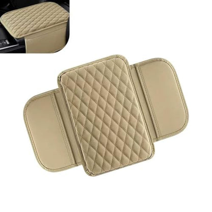 Car Center Console Cover, Leather Auto Arm Rest Cover with Side Storage Bags, Wear-Resistant Storage-Enabled Console Pad, Universal for Most Cars, Trucks and Vans (Beige) - color: Beige