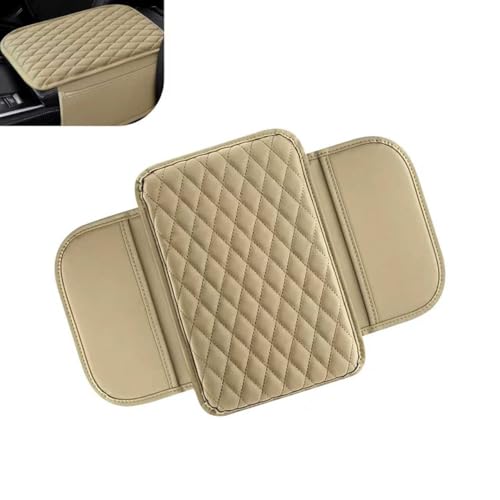 Car Center Console Cover, Leather Auto Arm Rest Cover with Side Storage Bags, Wear-Resistant Storage-Enabled Console Pad, Universal for Most Cars, Trucks and Vans (Beige) - color: Beige