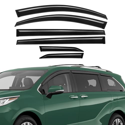 Rain Guards Compatible with Toyota Sienna 2021 2022 2023 2024 2025 2026, Tape-On Extra Durable Side Window Visor Deflectors 2021-2026 Sienna Rain Guard Black 6 PCS - size: Fit for Toyota Sienna 2021-2026
