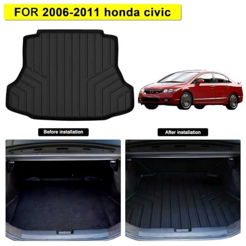 Cargo Mat for Honda Civic 2006 2007 2008 2009 2010 2011, All Weather TPE Custom Fit Easy Clean Car Trunk Mat for Honda Civic 2006-2011 Cargo Liner, Civic Cargo Accessories-Blac - size: For 2006-2011 civic cargo mat