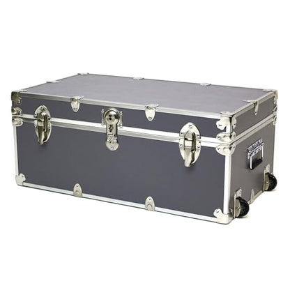 Rhino Trunk & Case Large Essential Trunk With Wheels 32”x18”x14”, 1000+ lbs Capacity - Many Colors. Strong, USA Made Summer Camp Footlocker, and Secure College Dorm Storage Chest - color: Slate