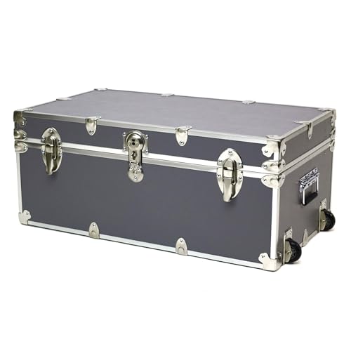 Rhino Trunk & Case Large Essential Trunk With Wheels 32”x18”x14”, 1000+ lbs Capacity - Many Colors. Strong, USA Made Summer Camp Footlocker, and Secure College Dorm Storage Chest - color: Slate