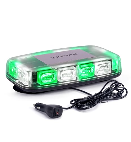 Xprite Upgraded 12" 72LED Rooftop Mini Strobe Lights, Emergency Safety Flashing Beacon Light bar with Magnetic Base for 12V-24V Construction Vehicles, Trucks, Snow Plow, Postal Car (Mix White/Green) - color: White Green