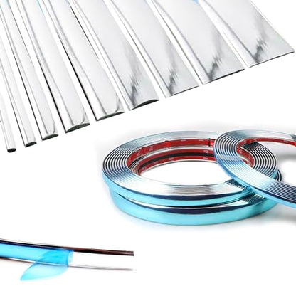16Ft Chrome Silver Extra Thick Auto Molding Trim Universal Bumper Window Door Body Side Decorative Strip Scratch-Proof (Width: 5/16inch [8mm]) - size: Width: 5/16inch [8mm]