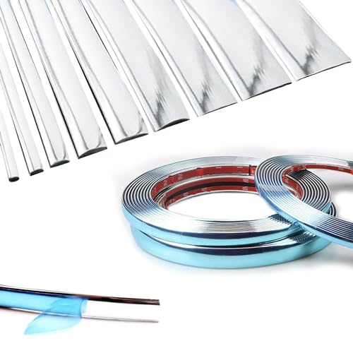 16Ft Chrome Silver Extra Thick Auto Molding Trim Universal Bumper Window Door Body Side Decorative Strip Scratch-Proof (Width: 5/16inch [8mm]) - size: Width: 5/16inch [8mm]