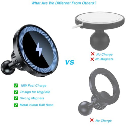 Magnetic Wireless Charging Phone Holder with 20mm Ball Mount for MagSafe Charge, [Heavy-Duty] 20mm Ball for MagSafe Charger Compatible with Bulletpoint Mounting Solutions