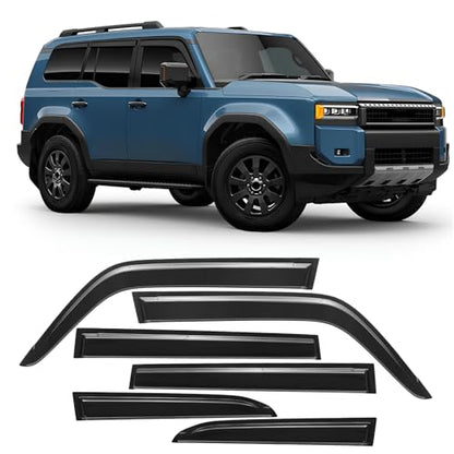 Rain Guards Compatible with 2024-2025 Toyota Land Cruiser LC250 GDJ250 TRJ250, Tape-On Extra Durable Side Sun Rain Guard 2024 2025 Land Cruiser Visor Deflectors Black - 6 PCS - size: Fit for 2024-2025 Toyota Land Cruiser