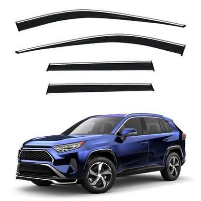 4pcs Smoke Tint with Chrome Trim Outside Mount Tape On/Clip On Style PVC Sun Rain Guard Vent Window Visors Compatible with 19-24 RAV4 RAV-4 - size: For 2019-2024 Toyota RAV4