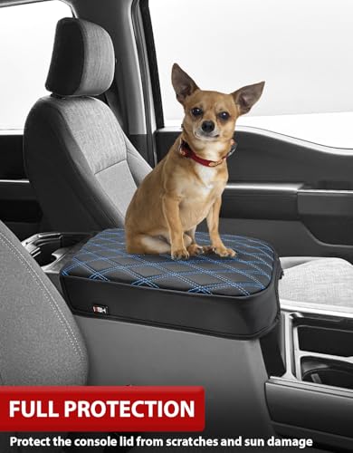 Center Console Armrest Cover for Ford F250 F350 F450 F550 Super Duty 2023 2024 2025 2026, Bucket Seat Console, Arm Rest Lid Box Cushion Pad, Anti-scratch, Black-Blue stitch - size: Bucket Seat, 23-26 F250-F550, Blue Stitch