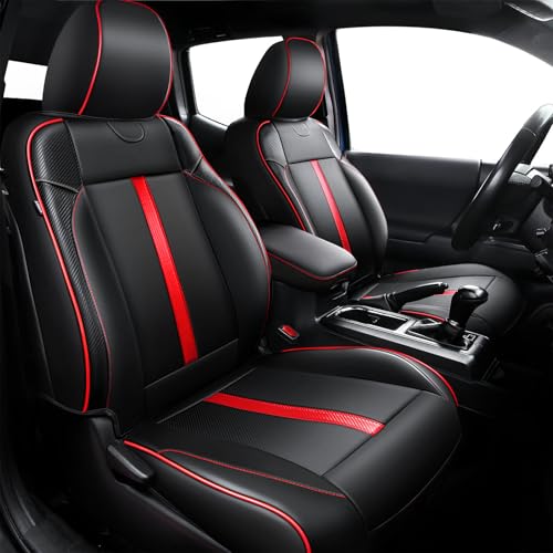 Leather Seat Covers Custom Fit for Tacoma Gen 3rd Double & Crew Cab (2016-2023) - Fully Covered - Fit Like a Glove - Center Console Armrest Covers Included - for Tacoma Accessories - color: ( Black-Red ) & Full Set, size: For Tacoma Gen 3rd (2016-2023) &