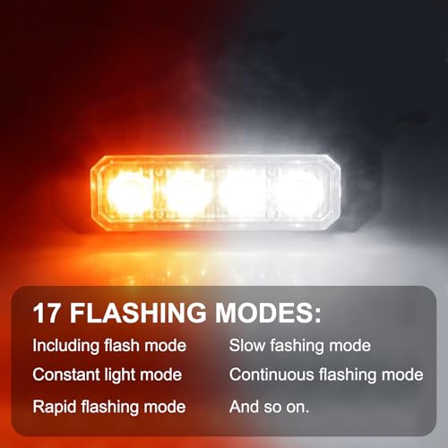 4PCS LED Emergency Strobe Lights 4 LED Amber White Surface Mount Flashing Lights Emergency Strobe Grille Beacon Hazard Warning Lights for Trucks Car Vehicles Trailer ATV RV SUV Tow 12V-24V - color: Amber/White