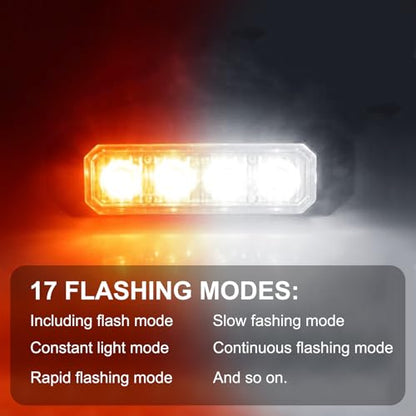 4PCS LED Emergency Strobe Lights 4 LED Amber White Surface Mount Flashing Lights Emergency Strobe Grille Beacon Hazard Warning Lights for Trucks Car Vehicles Trailer ATV RV SUV Tow 12V-24V - color: Amber/White