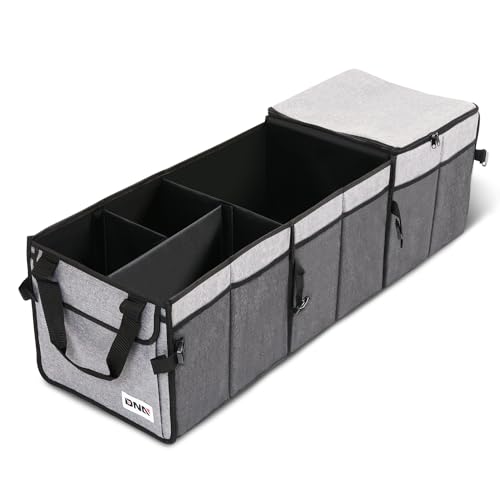 DNA Motoring Trunk Organizer for Car, 90L Large Capacity Foldable Trunk Organizer, Multi Compartment Car Trunk Organizer for Women Men, Grey, TOOLS-00421 - style: 3 Compartments 6 pockets