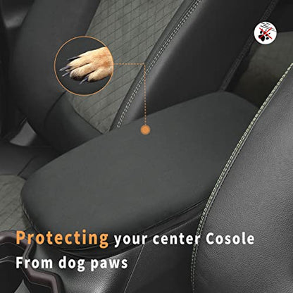 INTGET Center Console Armrest Cover for Toyota RAV4 Accessories 2025 2024 2023 2022 2021 2020 2019 Leather Middle Console Lid Cover Arm Rest Covering Car(Black with Cushion Flat) - color: black with cushion flat