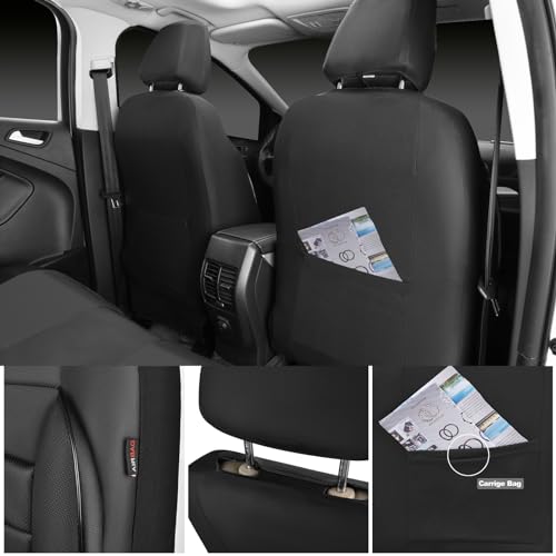 CAR PASS Faux Leather Car Seat Covers Front Seats Only, 3D Foam Support Car Seat Covers, Universal fit for Trucks Vans SUVs Sedans Automotive Comfortable, Airbag Compatible 2 Pieces Front Solid Black - color: Black Front