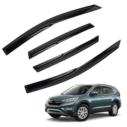 4pcs JDM 3D Wavy MU Style Window Visors Compatible with 2012-2016 Honda CR-V CRV, Front+Rear Left+Right Outside Mount Type Dark Smoke Tint Tape-On Side Sun Rain Guards Set of 4 - size: 2012-2016 Honda CRV