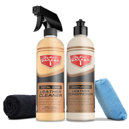 Jay Leno's Garage Leather Cleaner and Conditioner for Car Interior – Advanced Car Seat Leather Cleaner and Conditioner, Auto Leather Care Kit for Interior Detailing and Upholstery Cleaning - style: Treatment Kit