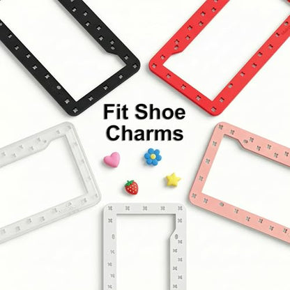 DIY Charm License Plate Frame Racing Red, 1-Pack Premium TPU License Plate Holder Compatible with Shoe Charms, Anti-Theft Stainless Steel Hardware Kit & Tools, Rattle-Proof Drainage Design - color: Red, size: 1 PC