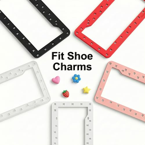 2 Pack License Plate Frames Compatible with Shoe Charms - Premium TPU (Better Than Silicone), DIY Cute Car Accessories, Rattle-Proof & Anti-Theft Stainless Steel Screws (Matte Black) - color: Black, size: 2 PCS