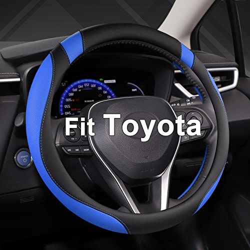 West Llama Customized Auto Car Steering Wheel Cover for Toyota Tacoma,4Runner,Tundra,Sequoia,15.5-16 inch (Black+Blue-Large Size) - color: A-Black+Blue, size: Large size (15 ½''-16'')