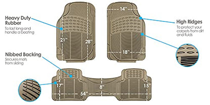 FH Group Trimmable Non-Slip Rubber Floor Mats 3 Row Set - Universal Fit for Cars Trucks and SUVs (Beige) F11305 + F16400 - color: Beige, style: 3 Row Set + Cargo