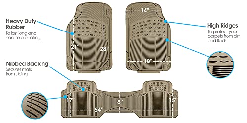 FH Group Trimmable Non-Slip Rubber Floor Mats 3 Row Set - Universal Fit for Cars Trucks and SUVs (Beige) F11305 + F16400 - color: Beige, style: 3 Row Set + Cargo