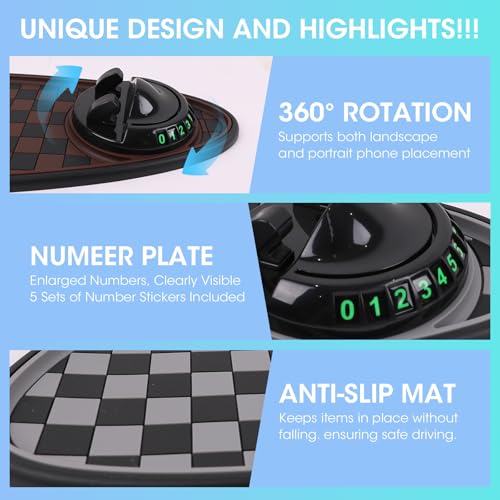 Multifunction Car Anti-Slip Mat Exclusive Phone Holder, Rotatable Car Phone Holder Dashboard Pad with Temporary Parking Number, Huge Capacity for Phones, Keys and Sunglasses (Black+Grey) - color: Black+Grey