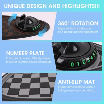 Multifunction Car Anti-Slip Mat Exclusive Phone Holder, Rotatable Car Phone Holder Dashboard Pad with Temporary Parking Number, Huge Capacity for Phones, Keys and Sunglasses (Black+Grey) - color: Black+Grey
