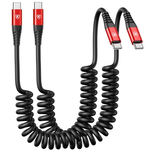 KIYODA USB C to USB C Cable 6ft, 2Pack Coiled USBC Charger Cable for Car, Type C Fast Charging Compatible with iPhone 17/16/15/Plus/Pro/Pro Max/MacBook Pro 2020/iPad Pro 2020/Samsung Galaxy S23-Red - color: Red, size: 6FT