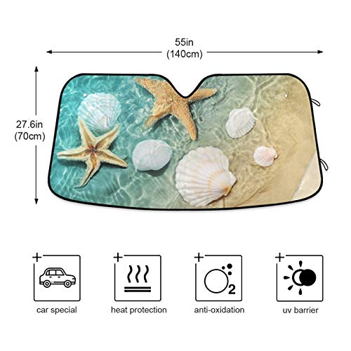 Starfish Seashell Summer Beach Car Windshield Sunshade Foldable Reflective Sun Shade Blocks UV Rays - color: Beach