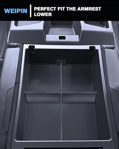 For 2PCS Center Console Tray&Dividers Compatible with 2019-2026 Chevy Silverado 1500& 2020-2026 Silverado 2500HD 3500HD (Split-Bench Folding Seat) Armrest Storage Box Console Organizer ABS Materials - color: (19-26)Split Bench Folding Seat-2Pcs-Black2