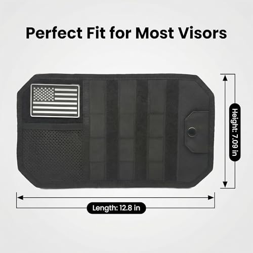 Car Sun Visor Organizer | Multi-Pocket Storage Pouch for SUVs & Trucks | Black Organizer with Double Zippers, Elastic Bands & Glasses Clip | 12.8x7x1.2 Inch