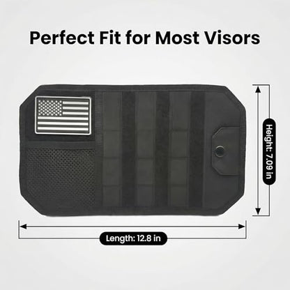 Car Sun Visor Organizer | Multi-Pocket Storage Pouch for SUVs & Trucks | Black Organizer with Double Zippers, Elastic Bands & Glasses Clip | 12.8x7x1.2 Inch