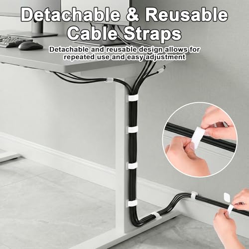 Cable Management Under Desk,Detachable Cable Management,Adjustable Hook and Loop Cable Ties,Reusable Cable Management Under Desk,Cable Clips Under Desk,20Pack(White) - color: White
