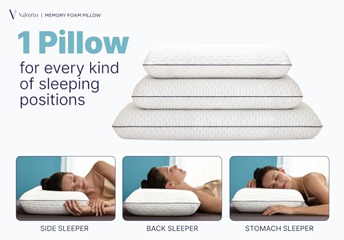 Vaverto Queen Memory Foam Pillow 2-Pack – Cooling Gel-Infused Orthopedic Bed Pillows for Neck and Shoulder Pain Relief, Firm Support Design with Removable Viscose Made from Bamboo Covers – Set of 2 - size: Queen (Pack of 2)