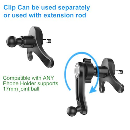 OCEANLOVE Universal Air Vent Clip Replacement for Car Phone Holder and 360°Swing Arm Extension Rod Accessories, with Diameter 0.67 in 17 mm Joint Ball for Most Car Phone Mount - color: Black(Y with Swing Rod)