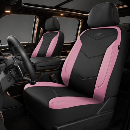 Skechers Memory Foam Seat Covers,Leather Car Seat Covers, Ultimate Comfort & Support Front Seat Covers Airbag Compatible, Automotive Universal Fit Most for SUVs, Vans, Sedans, Cars, Trucks,Pink - color: Black and Pink, size: Two Front Seats