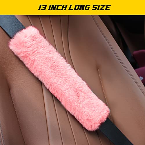 GAMPRO Car Seat Belt Pad Cover Kit, 2-Pack 13 inch Faux Rex Rabbit Fur Soft Comfortable Car Safety Seat Belt Strap Shoulder Pad for Adults and Children (2D) - color: 2D