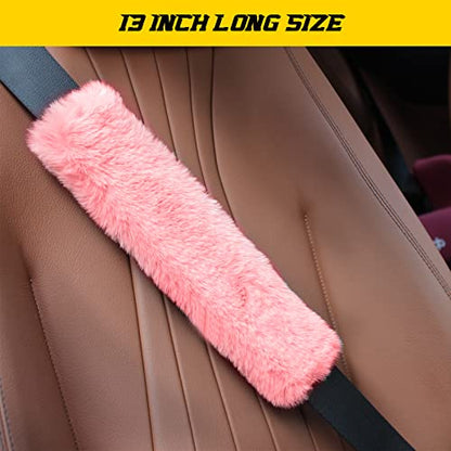 GAMPRO Car Seat Belt Pad Cover Kit, 2-Pack 13 inch Faux Rex Rabbit Fur Soft Comfortable Car Safety Seat Belt Strap Shoulder Pad for Adults and Children (2D) - color: 2D