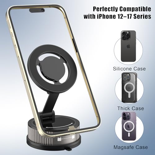 Magnetic Car Phone Holder with Fragrance Diffuser, 360° Rotatable Universal Mobile Phone Mount Compatible for MagSafe iPhone 17/16/15/14/13/12 and More(Dark Gray)
