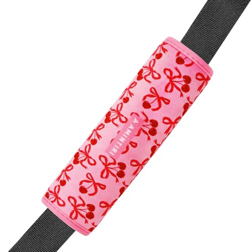 Amintiri Seat Strap Shoulder Pads for Kids, Seat Belt Cover for Children, Soft Furry Seat Belt Cushion for Travel, Cartoon Car Seat Belt Pad Cover for Boys and Girls. - color: Bow&Cherry
