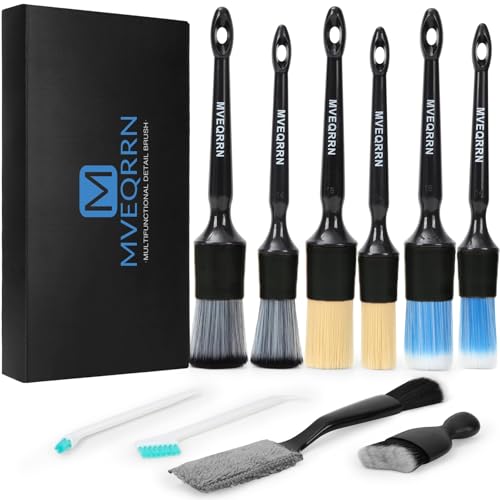 10Pcs Car Detailing Brush Set,Boars Hair Car Cleaning Detail Brush kit,Ultra Soft No Scratch Car Dust Brush,Car Interior Detailing Brushes Kit,Detail Brushes Car Detailing for Interior Exterior(black) - color: 10pcs detail brush set black