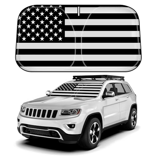 D-Lumina Windshield Sun Shade for 2011-2021 Jee-p Grand Cherokee (NOT for Grand Cherokee L), Front Window Sunshade American Flag Sun Visor Sun Shield Block UV Ray Heat, Foldable 2 Layers 210T Material - size: Silver & Black-Fit 2011-2021 Jeep Grand Cherok
