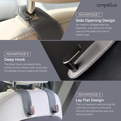 Car Headrest Hook, 2 Pack Leather Car Seat Hooks for Purses and Bags, Car Organization Accessories (Tan) - color: Tan